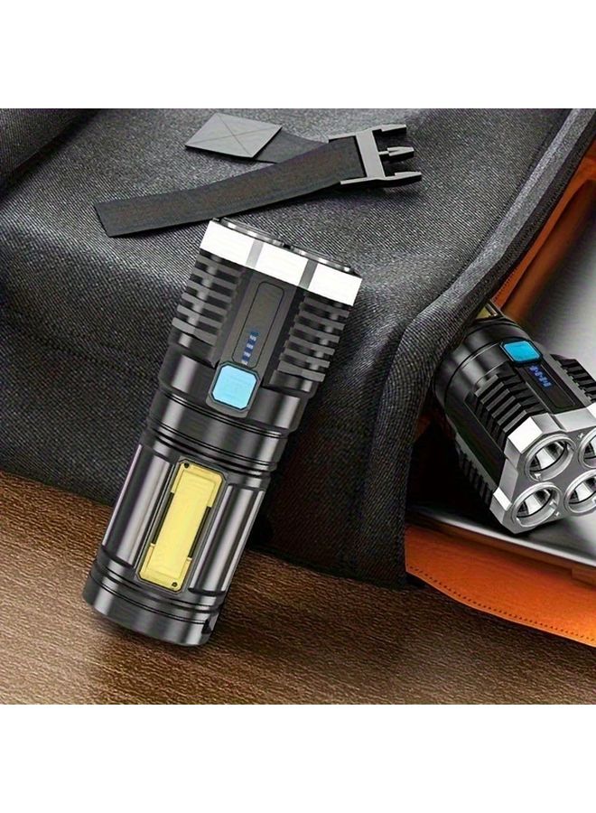مصباح يدوي ليد فائق السطوع قابل لإعادة الشحن عبر منفذ USB مع إضاءة جانبية COB محمول للتخييم وصيد الأسماك والصيد والمشي لمسافات طويلة - Image 2